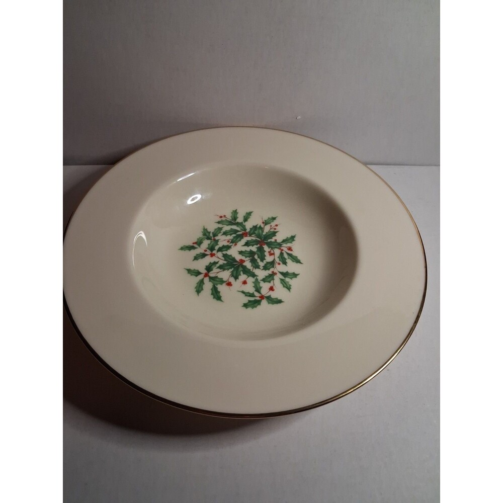 Lenox Holiday Presidential Holly & Berries Rimmed Soup Bowl Set (2)(8 3/8")